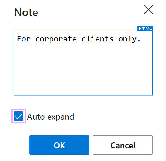 The Auto expand checkbox in the Note macro dialog The Auto expand checkbox in the Note macro dialog