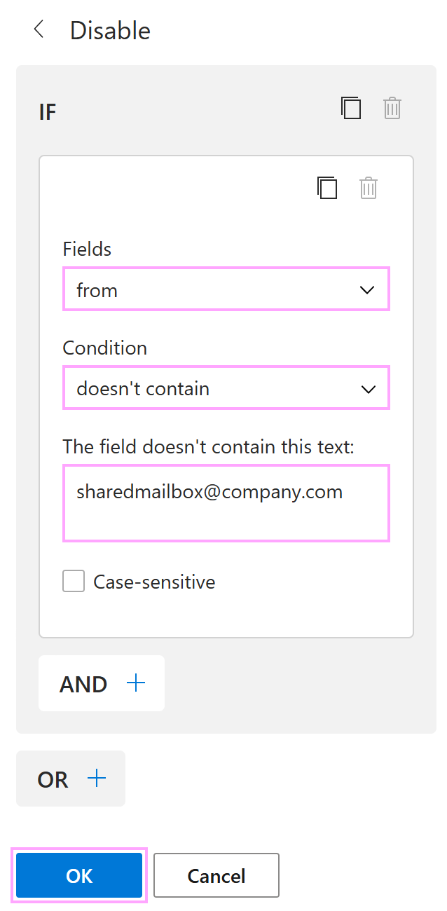 Configuring a condition