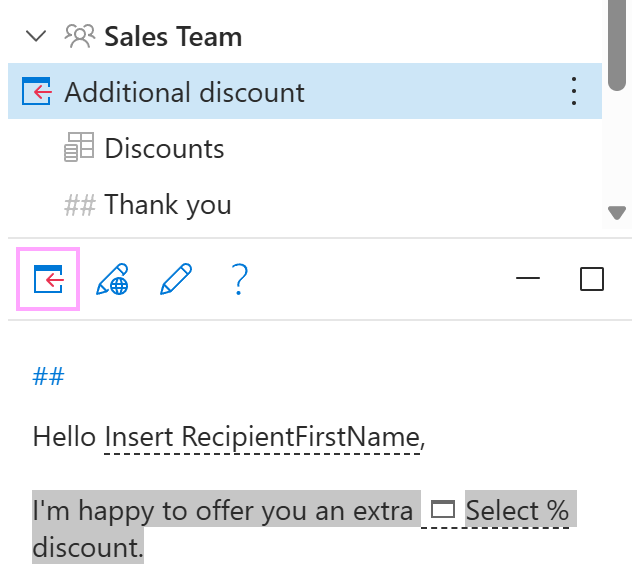 Insert part of a template.