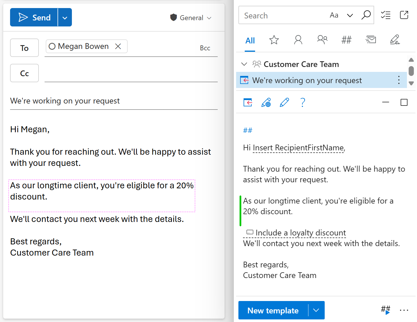 The resulting email with the Insert-if section