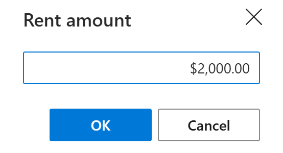 A pop-up dialog for entering a currency amount A pop-up dialog for entering a currency amount