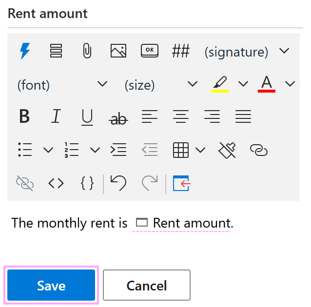 An input field for a currency amount in a sample template An input field for a currency amount in a sample template