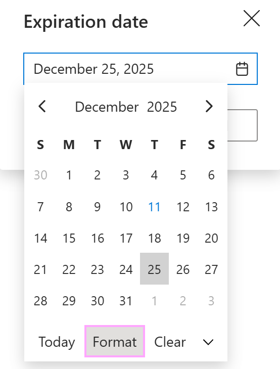 The Format button in the calendar