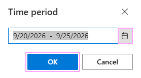 Use the pop-up dialog to specify the date range.