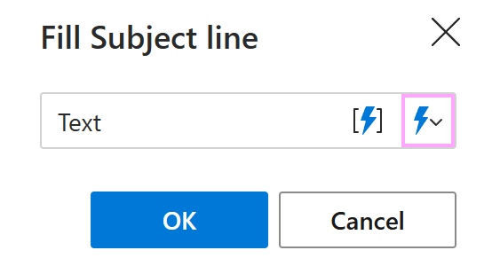 A button for selecting a fillable field in the Fill Subject line dialog A button for selecting a fillable field in the Fill Subject line dialog