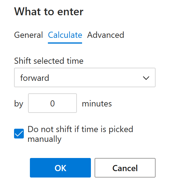 The Calculate tab for Time in the What to enter dialog The Calculate tab for Time in the What to enter dialog