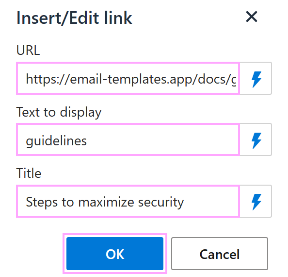 The Insert/Edit link dialog The Insert/Edit link dialog