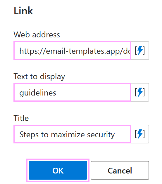 The Link dialog The Link dialog