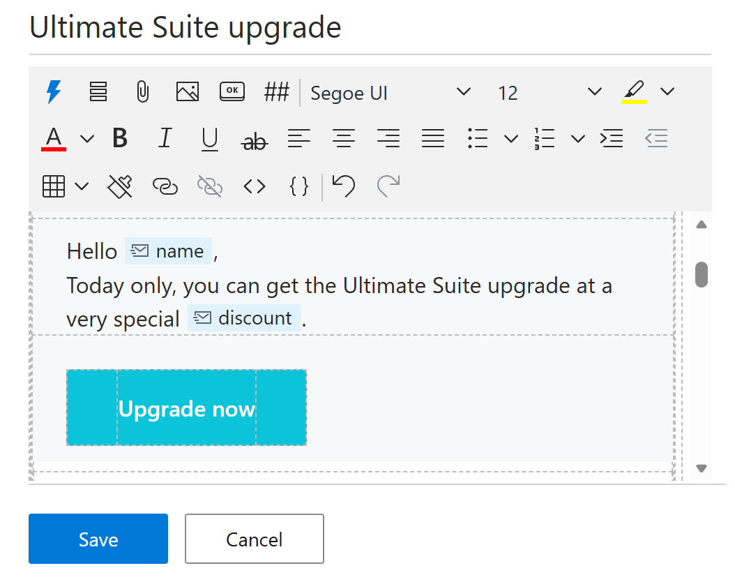 A mail merge template containing merge fields