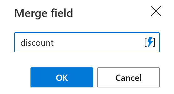 The Merge field dialog with a mailing list column name entered