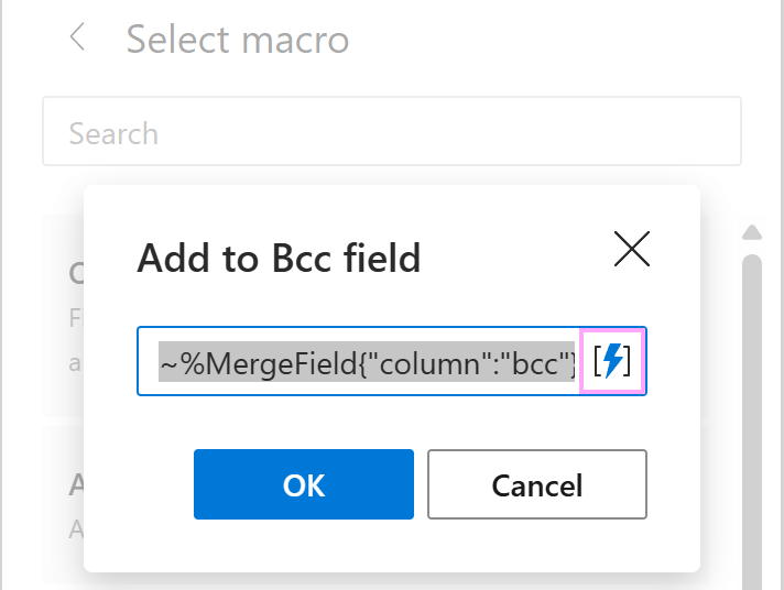 The MergeField macro nested within the Add macro.