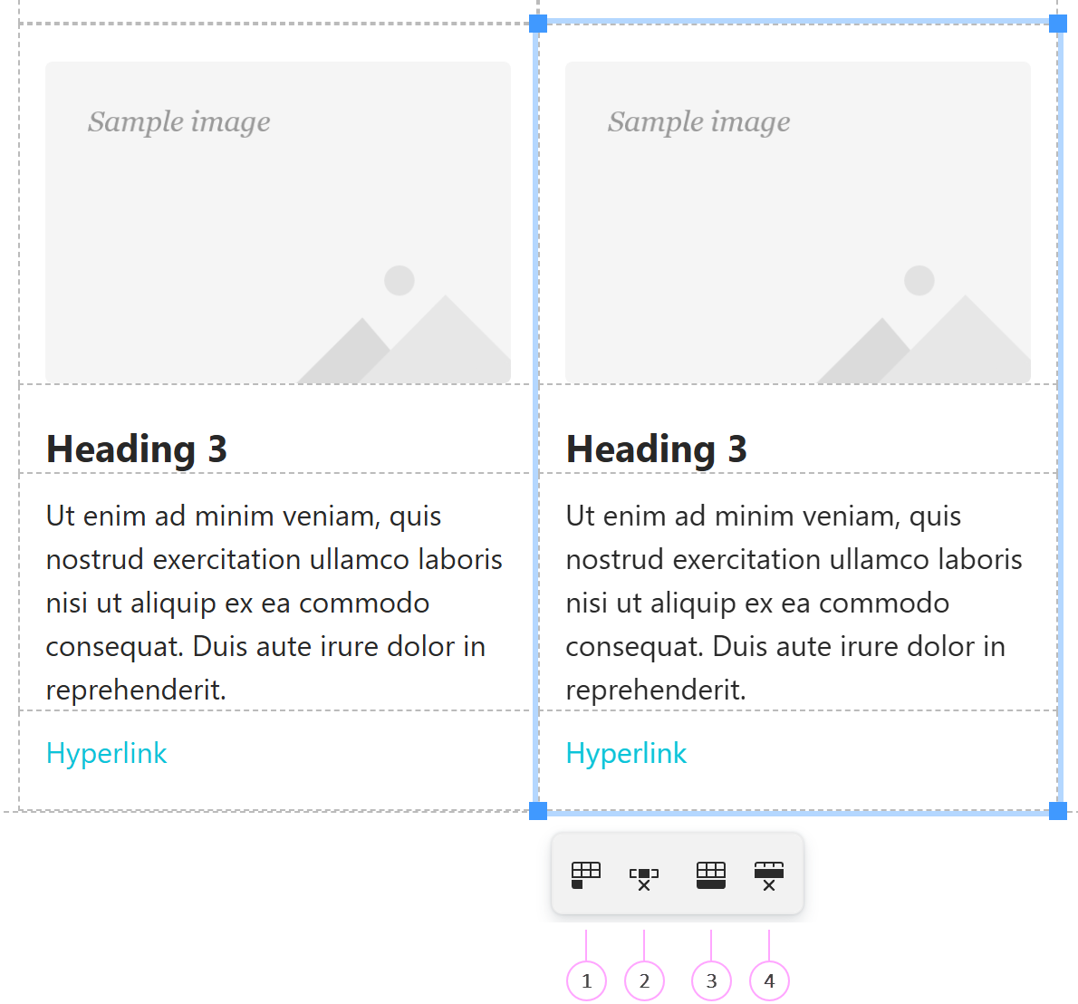 A pop-up menu for a content block