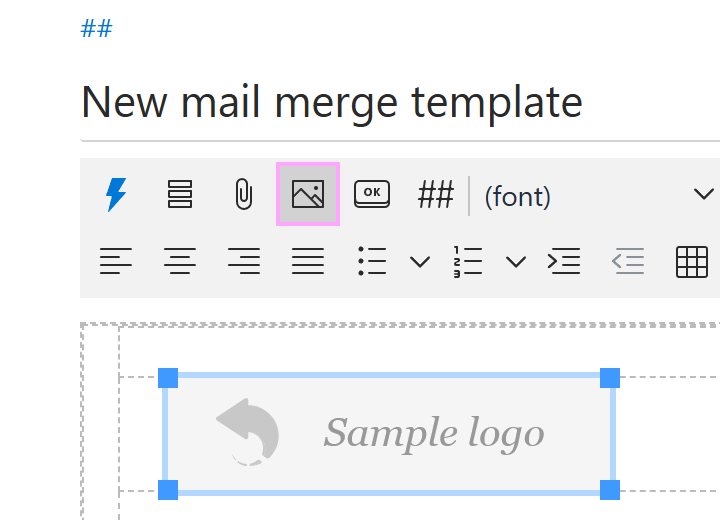 The Insert picture button on the template editor toolbar