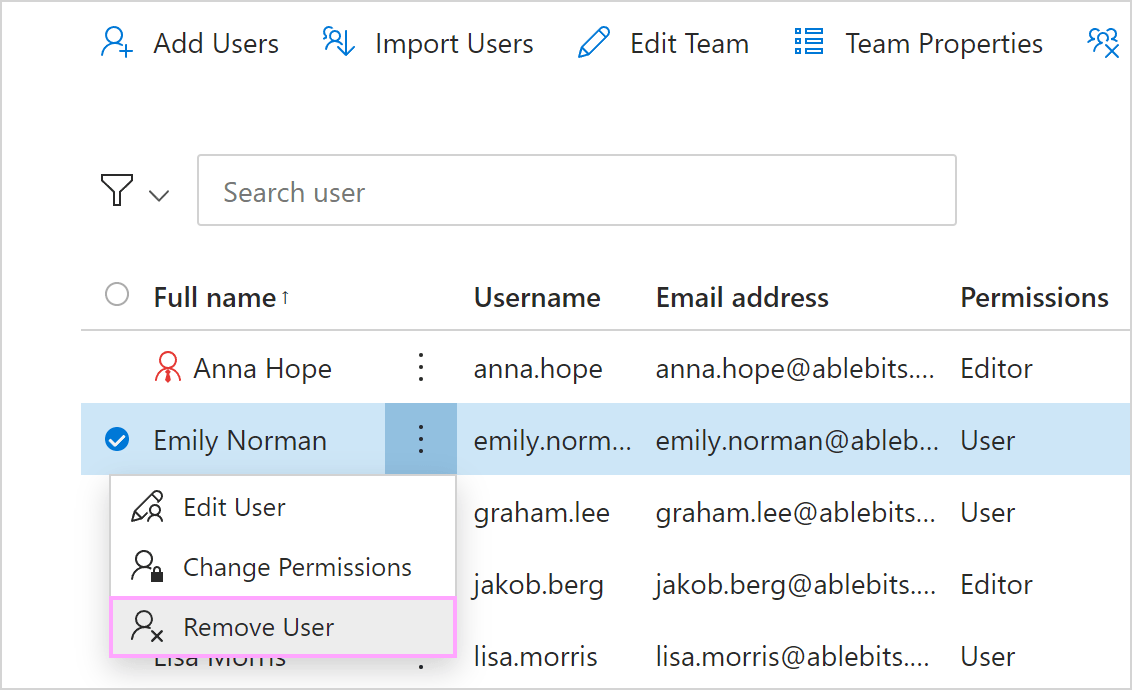 Remove a team member. Remove a team member.