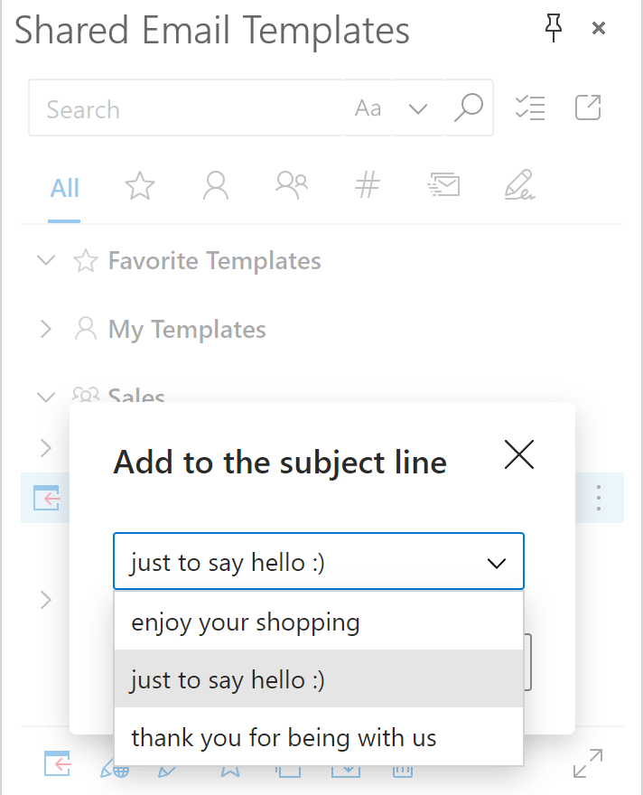 Select the phrase to add to the subject line.