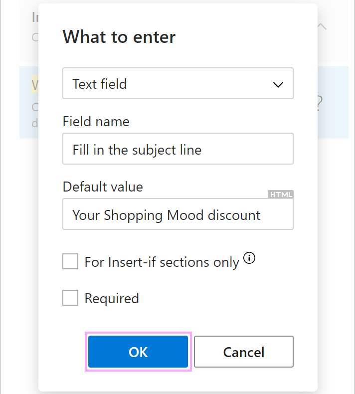 Create a fillable text field for the subject line.