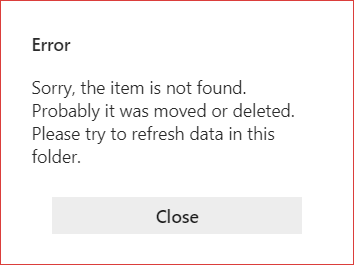 The Item not found error. The Item not found error.