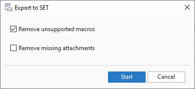 The Export to SET dialog with additional options.