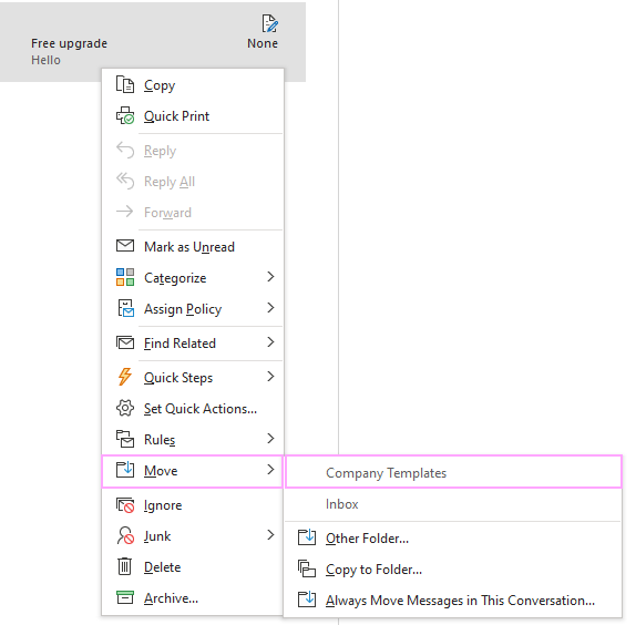 Move the template to the folder. Move the template to the folder.