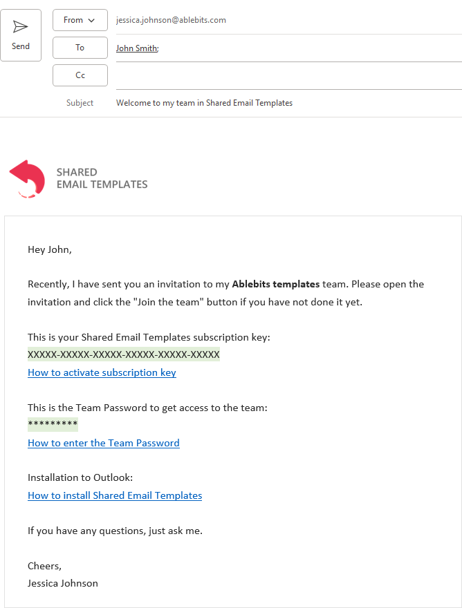 Here is the new team member welcome email.