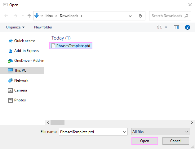 Select the .ptd file. Select the .ptd file.