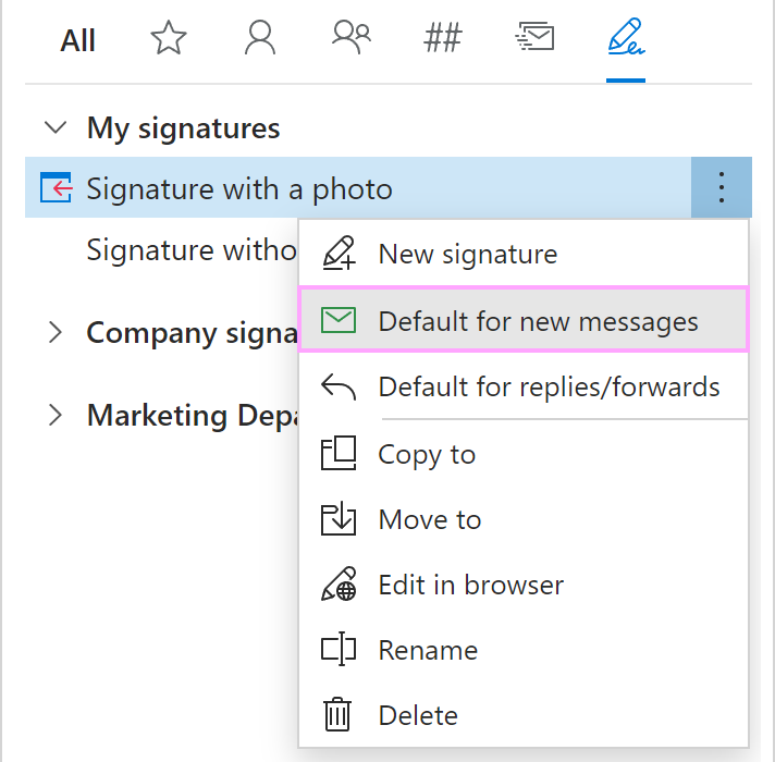 Set up a default signature for new messages.