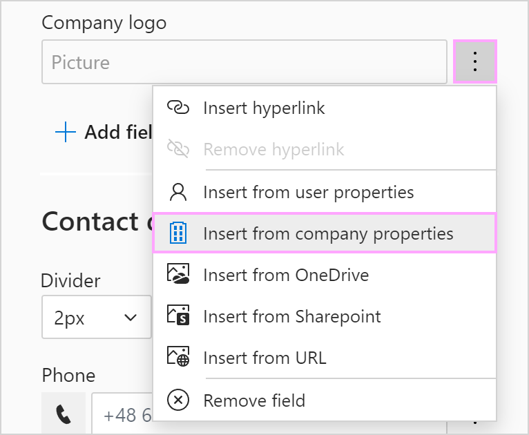 Insert data from company properties.