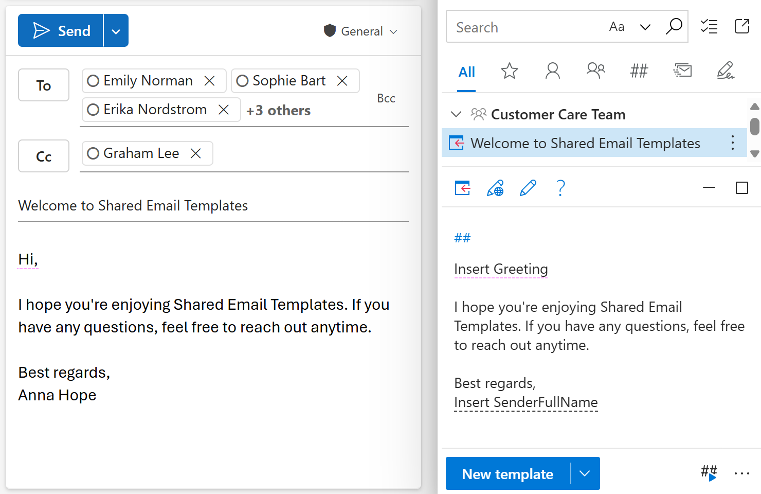 A greeting line in an email with multiple recipients