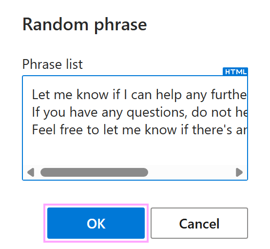 The Random phrase dialog The Random phrase dialog