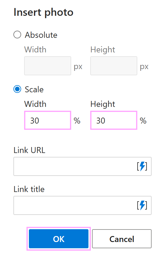 The Insert photo dialog