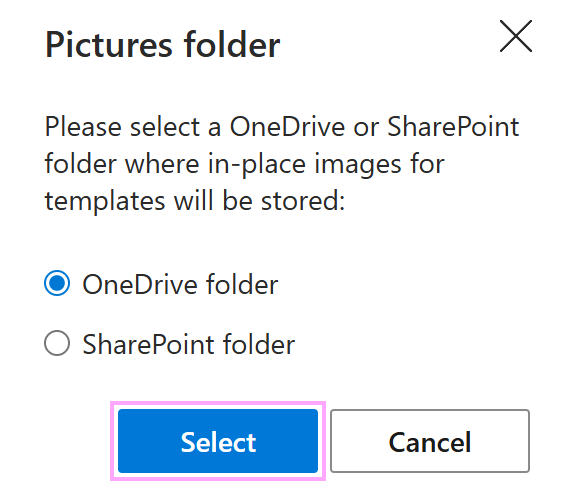 Select a folder for in-place images. Select a folder for in-place images.