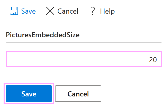 Changing the maximum file size for embedded pictures