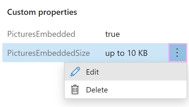The More menu for a custom property