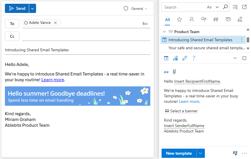The selected image is inserted into the body of an Outlook email.