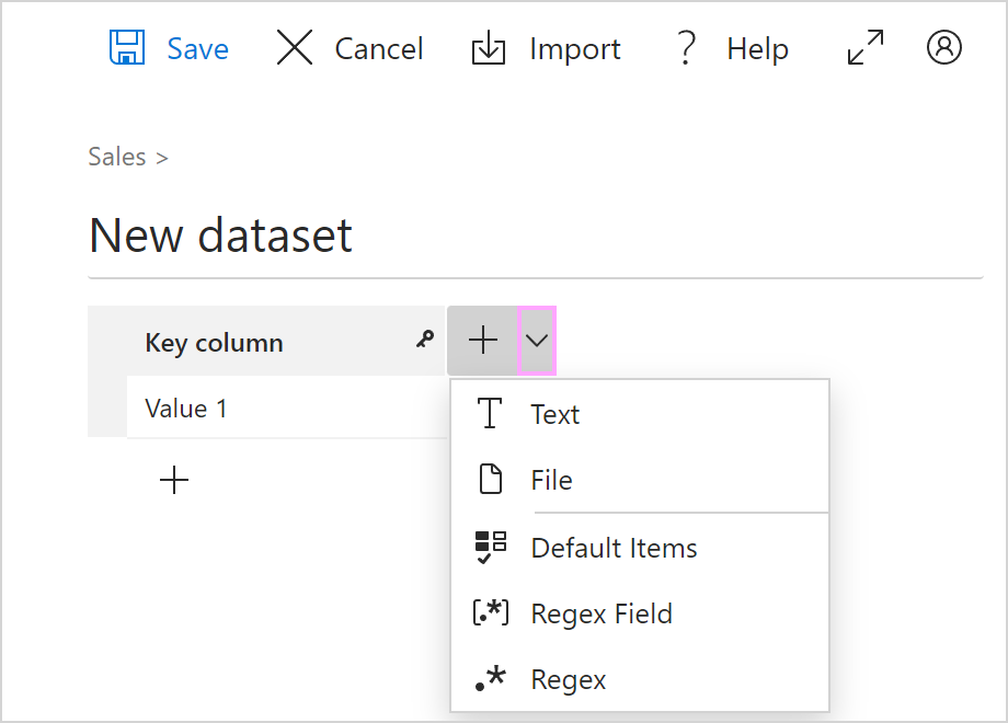 Column types to choose from Column types to choose from