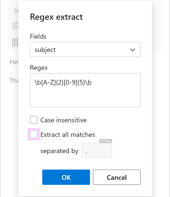 The Extract all matches checkbox in the Regex extract dialog The Extract all matches checkbox in the Regex extract dialog