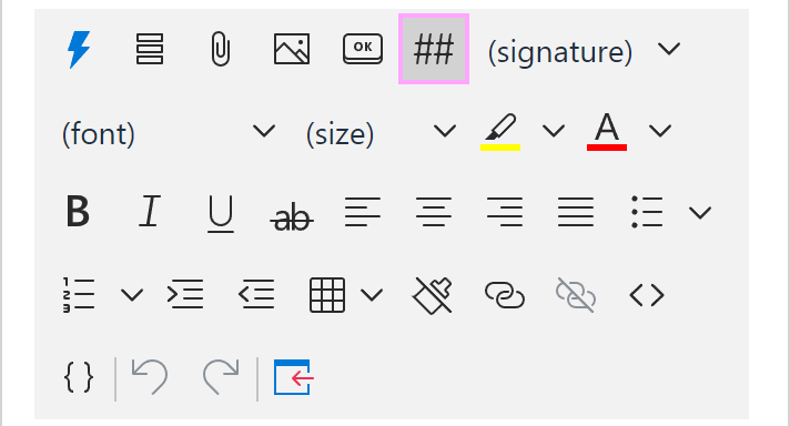 The Insert shortcut button on the template editor toolbar The Insert shortcut button on the template editor toolbar
