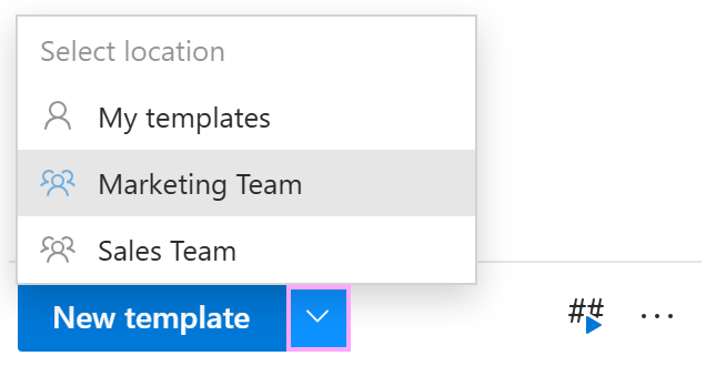 Selecting a team to share a new template with Selecting a team to share a new template with