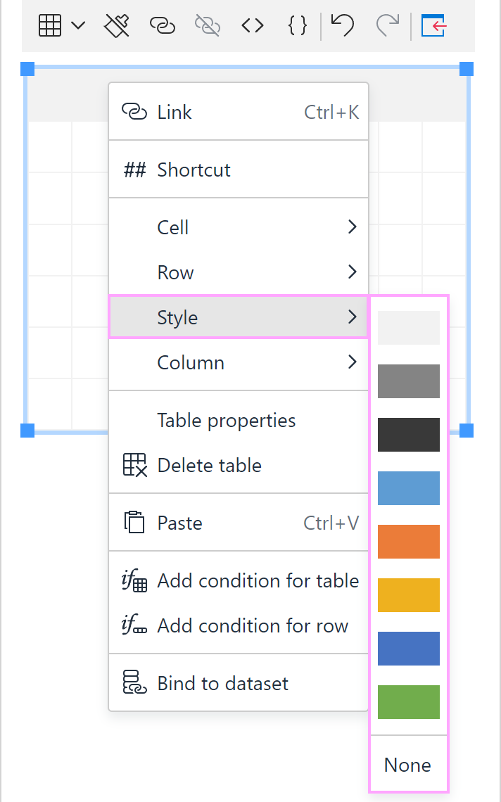 Table styles to choose from Table styles to choose from