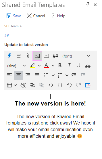 Insert a picture into an Outlook email template.