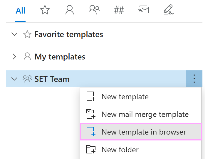 The New template in browser option