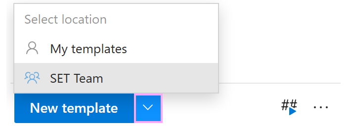 Select the team to share a new template with.