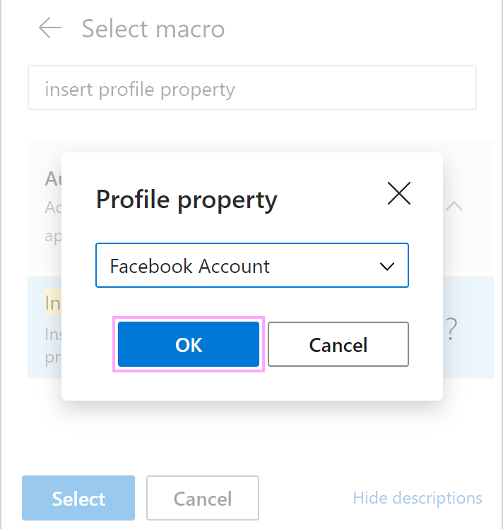 Insert the profile property into an Outlook email template.