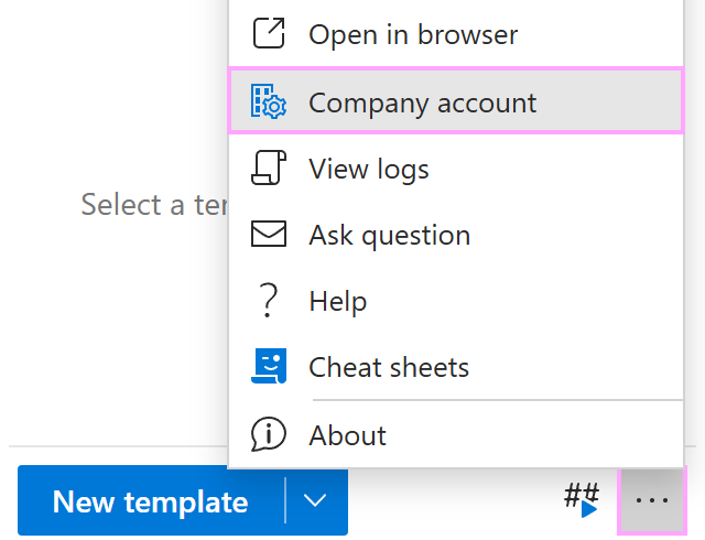 The Company account option on the More menu