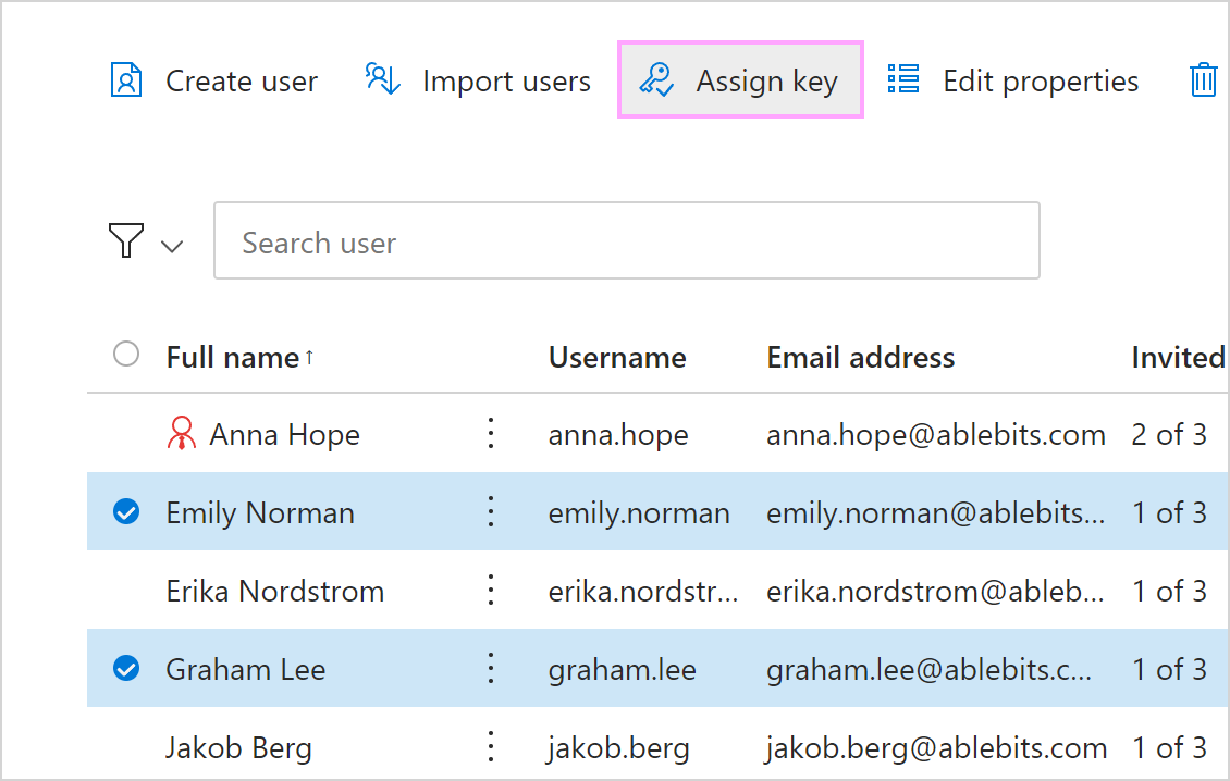 Assign a key to selected users.