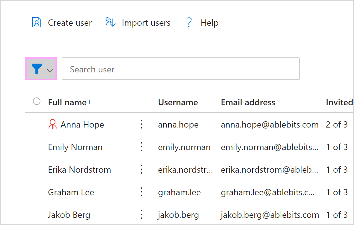 Filter the list of users if needed.
