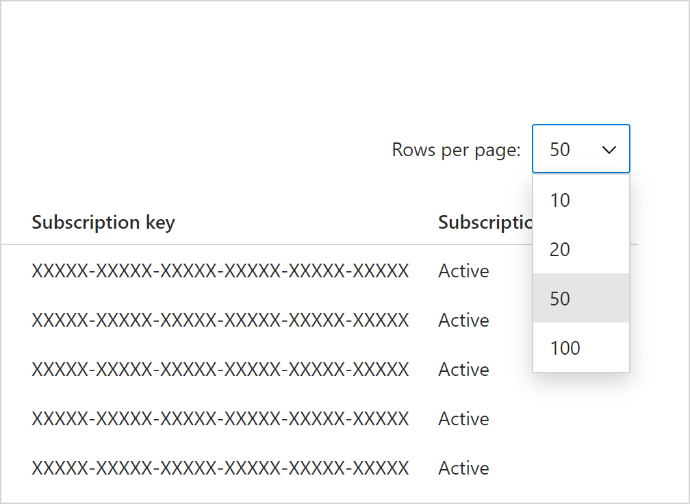 Select the number of rows per page.