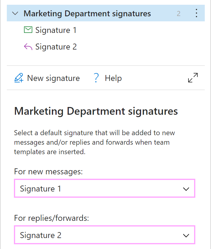 Select default signatures for your team.