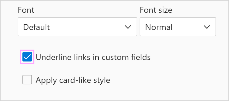 Choosing to underline links in custom fields.