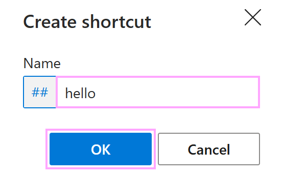 The Create shortcut dialog